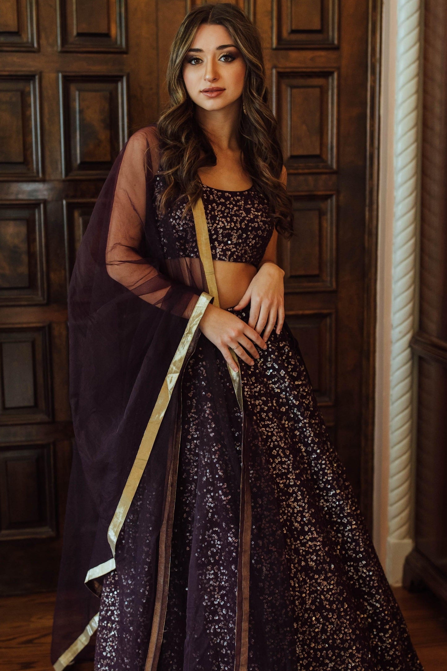 Jaden Wine Sequins Lehenga Choli Set