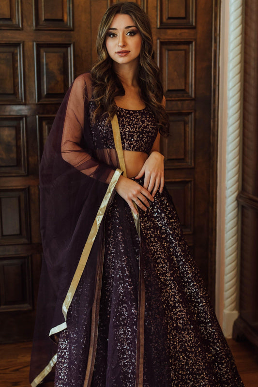 Jaden Wine Sequins Lehenga Choli Set