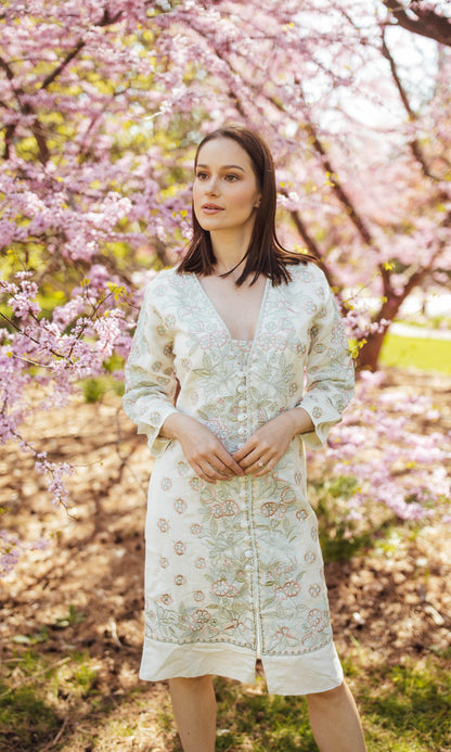 Keya Midi Dress with Floral Hand Embroidery