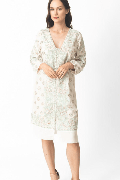 Keya Midi Dress with Floral Hand Embroidery