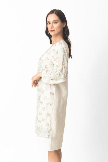 Keya Midi Dress with Floral Hand Embroidery