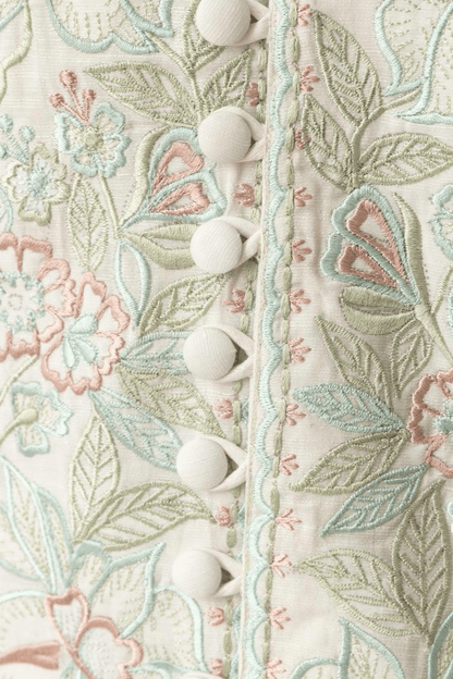 Keya Midi Dress with Floral Hand Embroidery