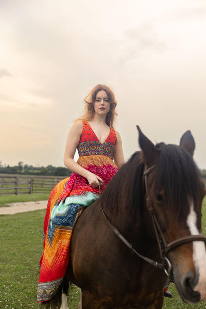 Leandra Long Dress with Bandhani Print