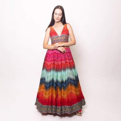 Leandra Long Dress with Bandhani Print
