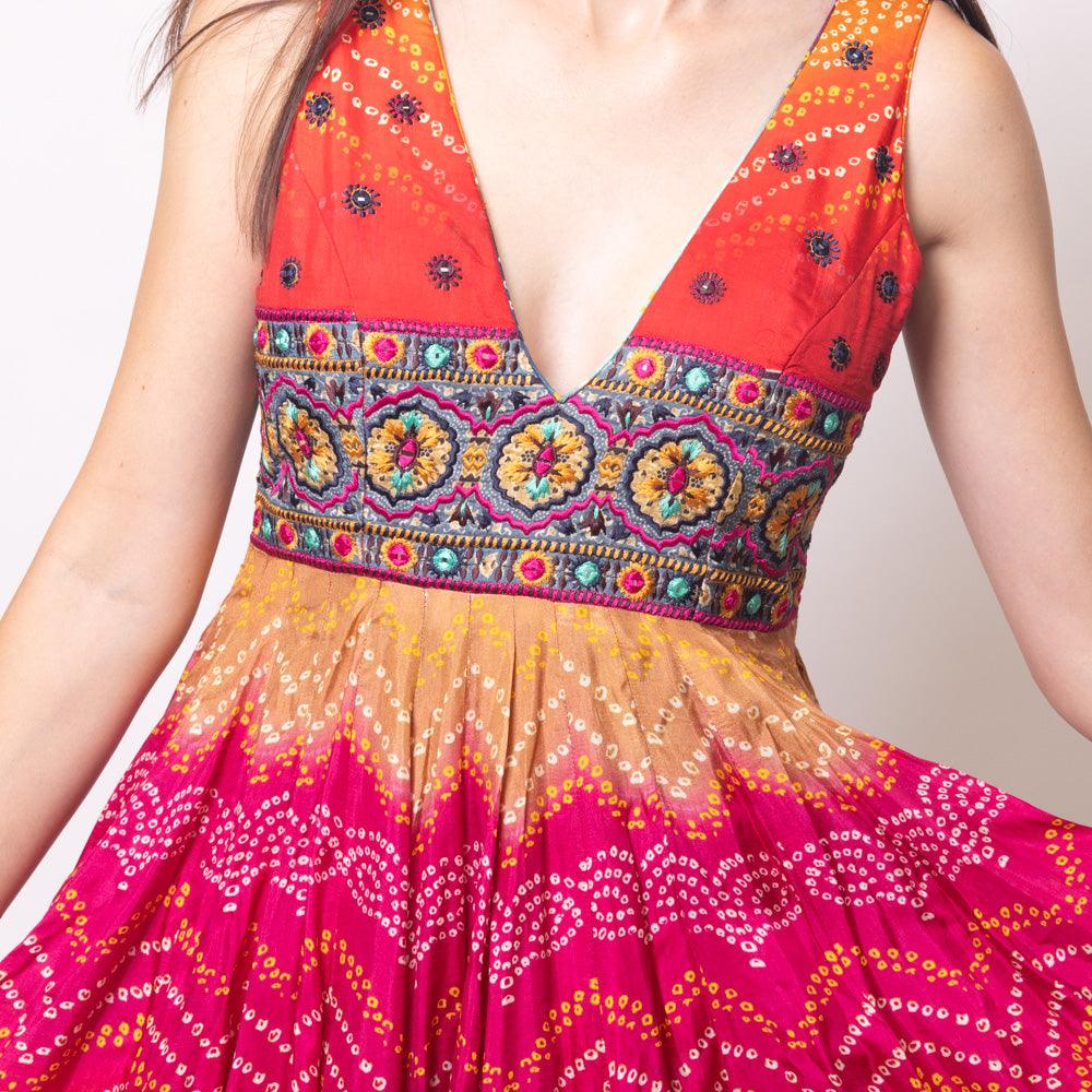 Leandra Long Dress with Bandhani Print