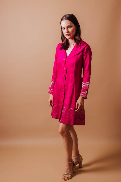 Lisa Pink Blazer Dress with Jacquard Silk