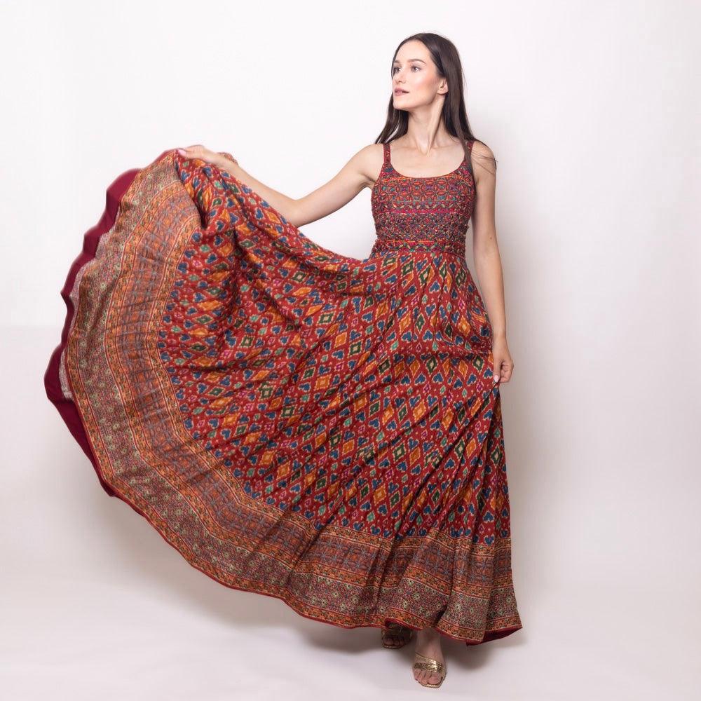 Louisa Red Dress with Patola Print