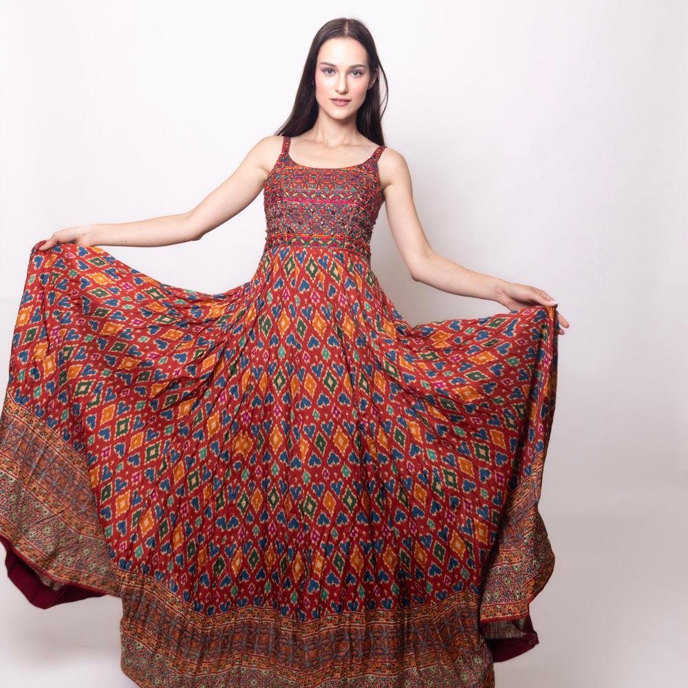 Louisa Red Dress with Patola Print