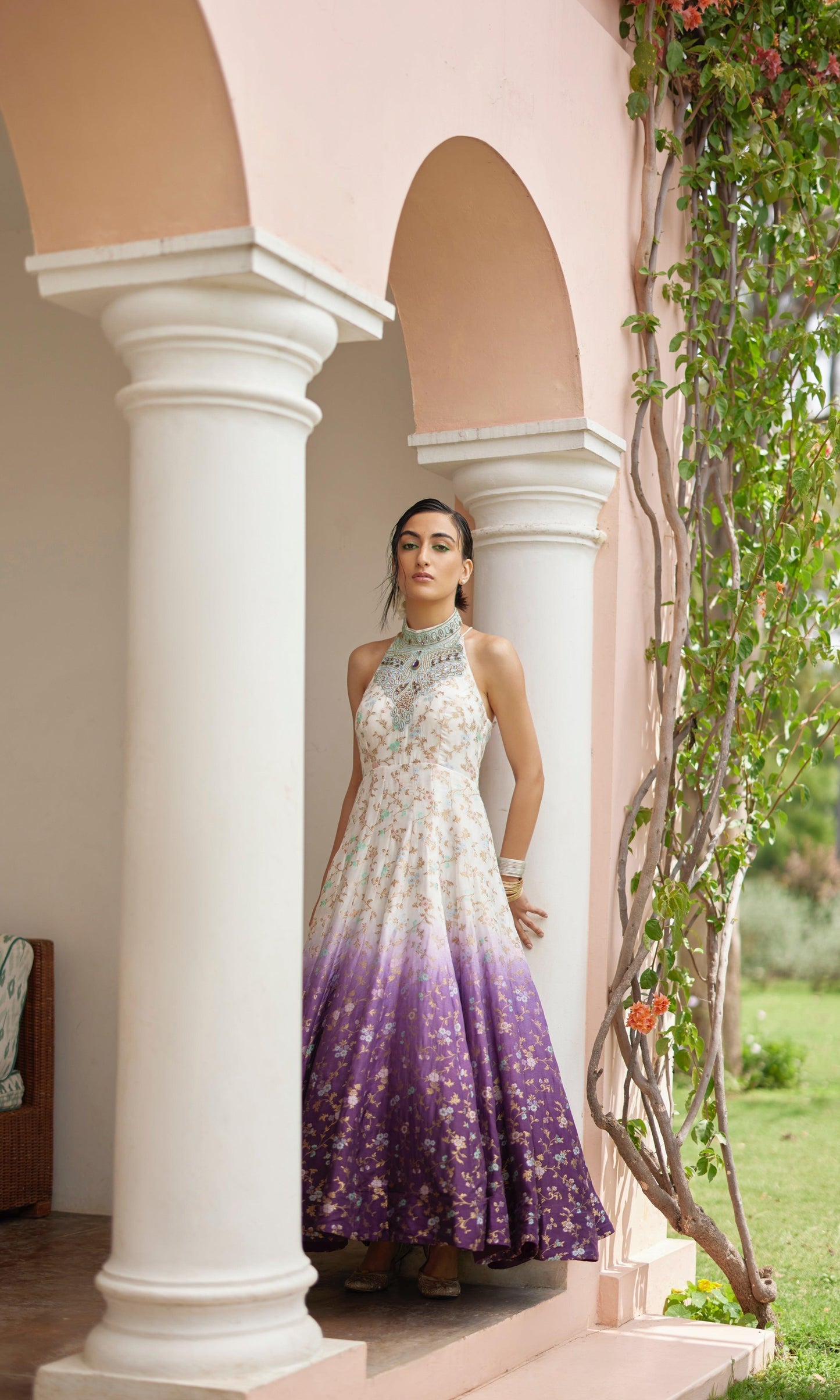Maria Shaded Banarasi Jacquard Dress with Hand Embroidered Torso