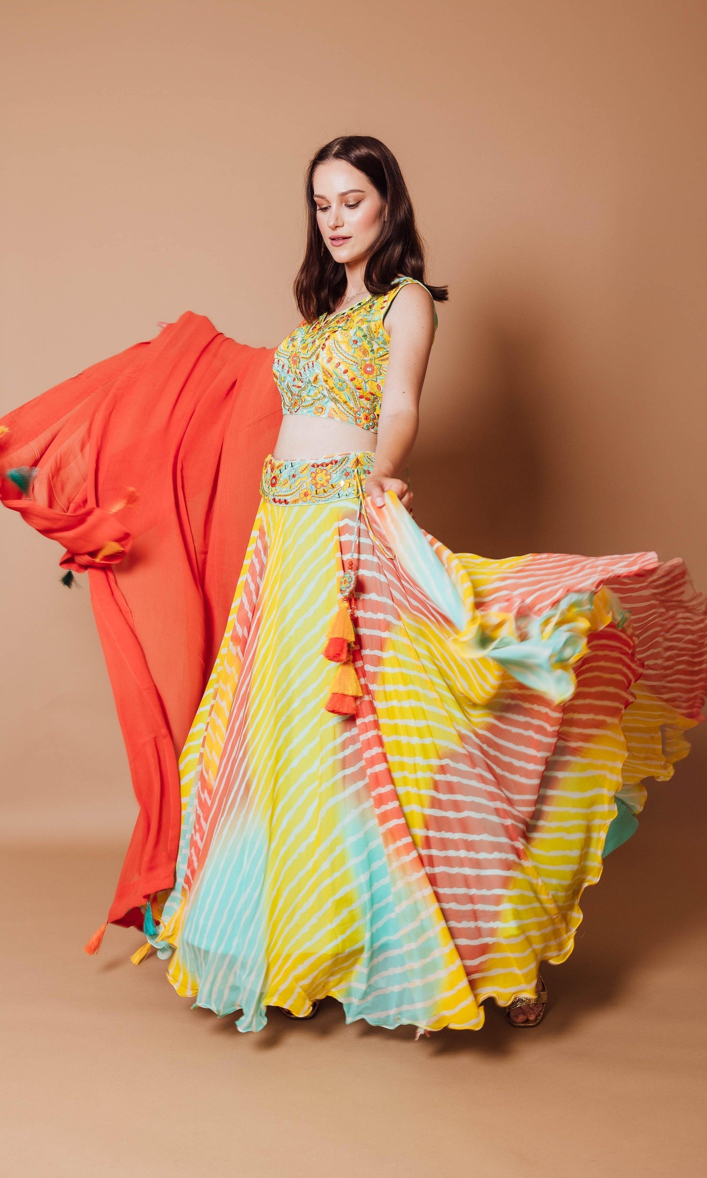 Melody Yellow Lehenga Choli with Floral Embroidery