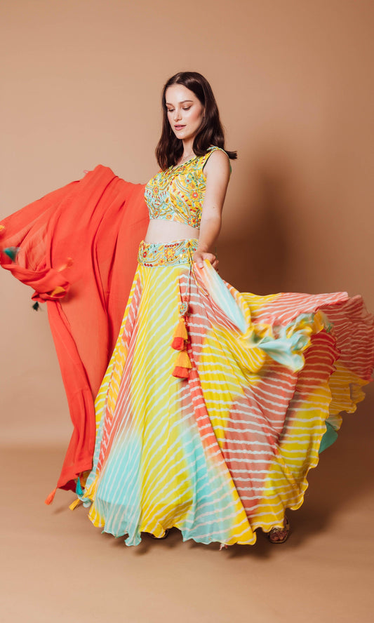 Melody Yellow Lehenga Choli with Floral Embroidery