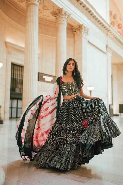 Milla Green Lehenga Choli Set with Mirror Work