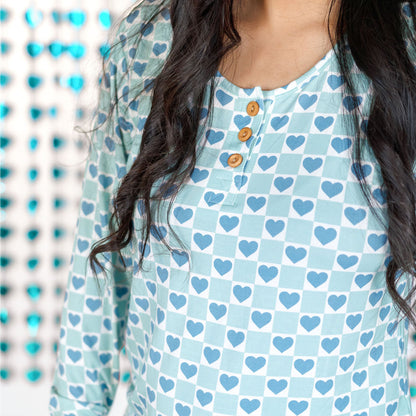 WOMEN'S PAJAMA SET- Blue Hearts - The Avenue44