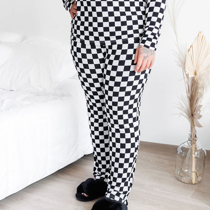 WOMEN'S PAJAMA SET- B+W Check Ribbed - The Avenue44
