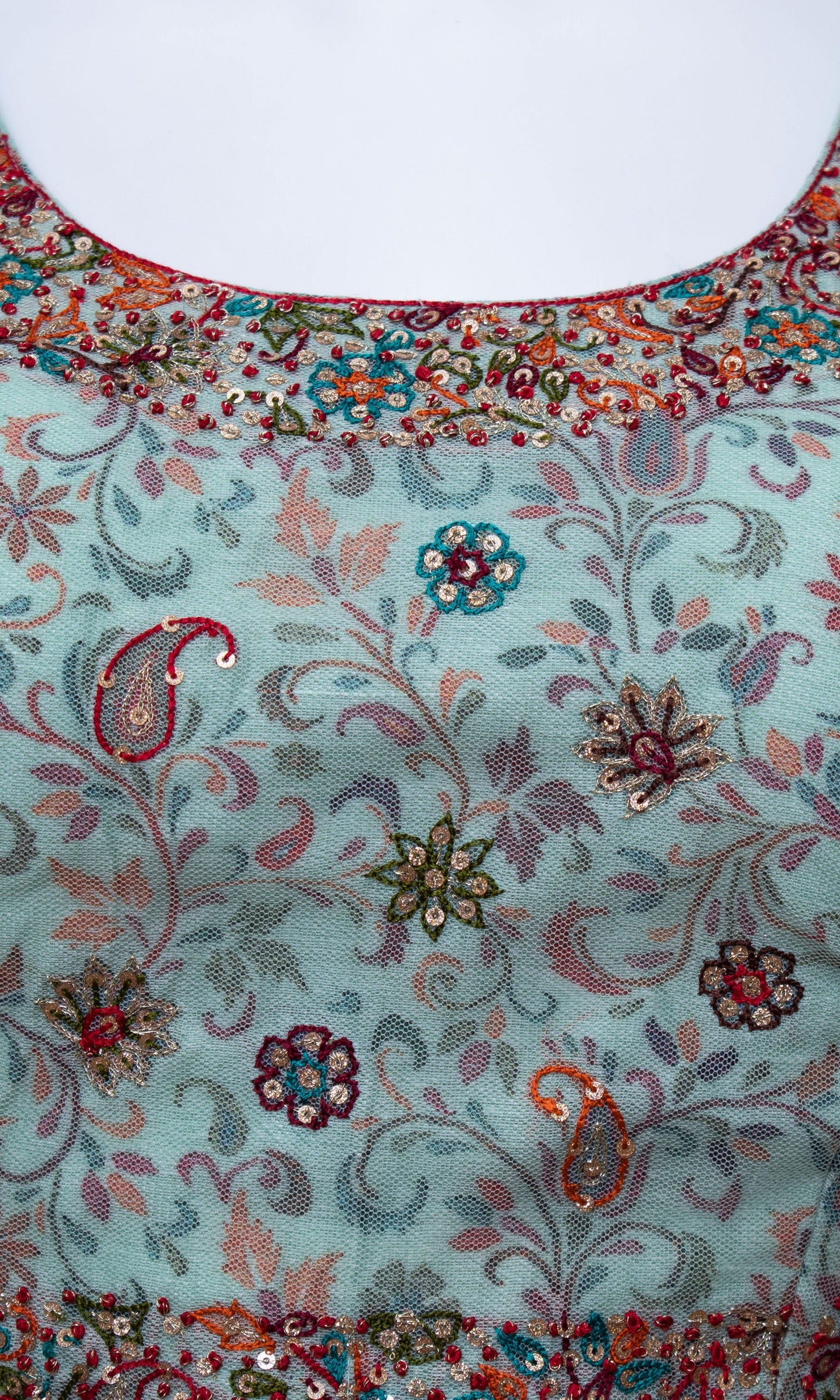 Mint Green Net Lehenga Choli with Sequins Embroidery