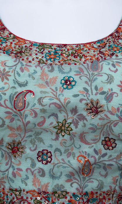 Mint Green Net Lehenga Choli with Sequins Embroidery