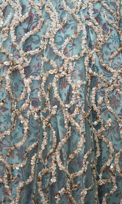 Mint Green Net Lehenga Choli with Sequins Embroidery