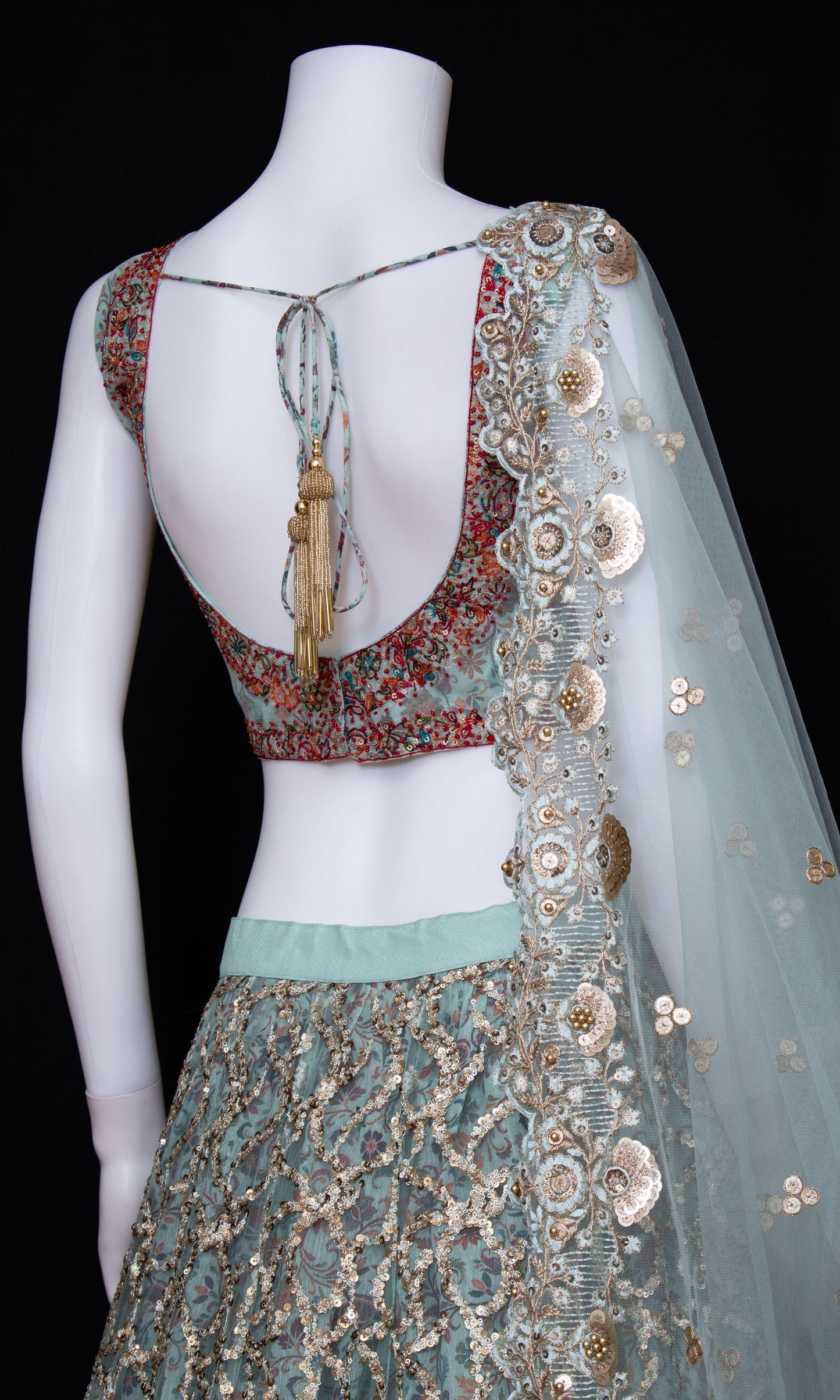 Mint Green Net Lehenga Choli with Sequins Embroidery