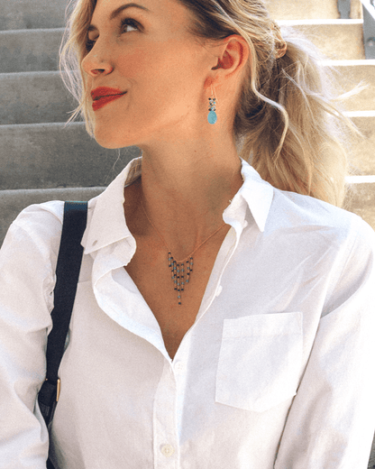 Blue Gemstone Fringe Necklace & Earring Set