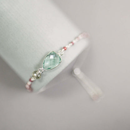 Green Amethyst Adjustable Silver Gemstone Bracelet