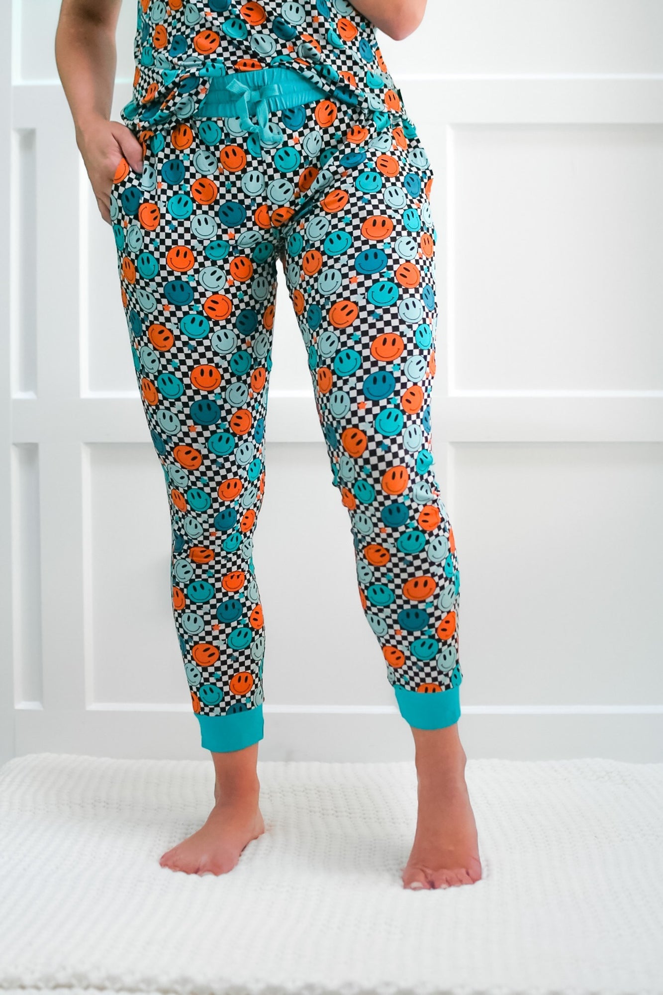 MAMA JOGGERS- Blue Smiles Check - The Avenue44