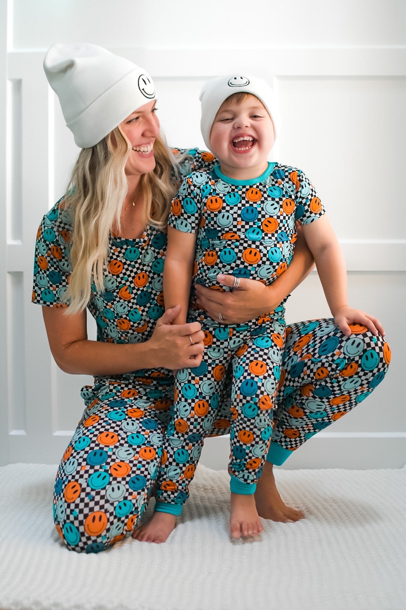 MAMA JOGGERS- Blue Smiles Check - The Avenue44