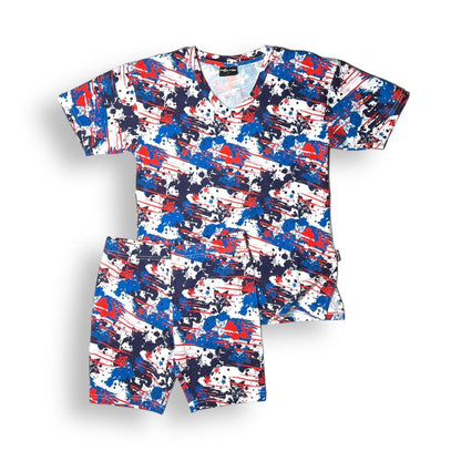 WOMANS BIKER SHORT SET- American Splatter - The Avenue44