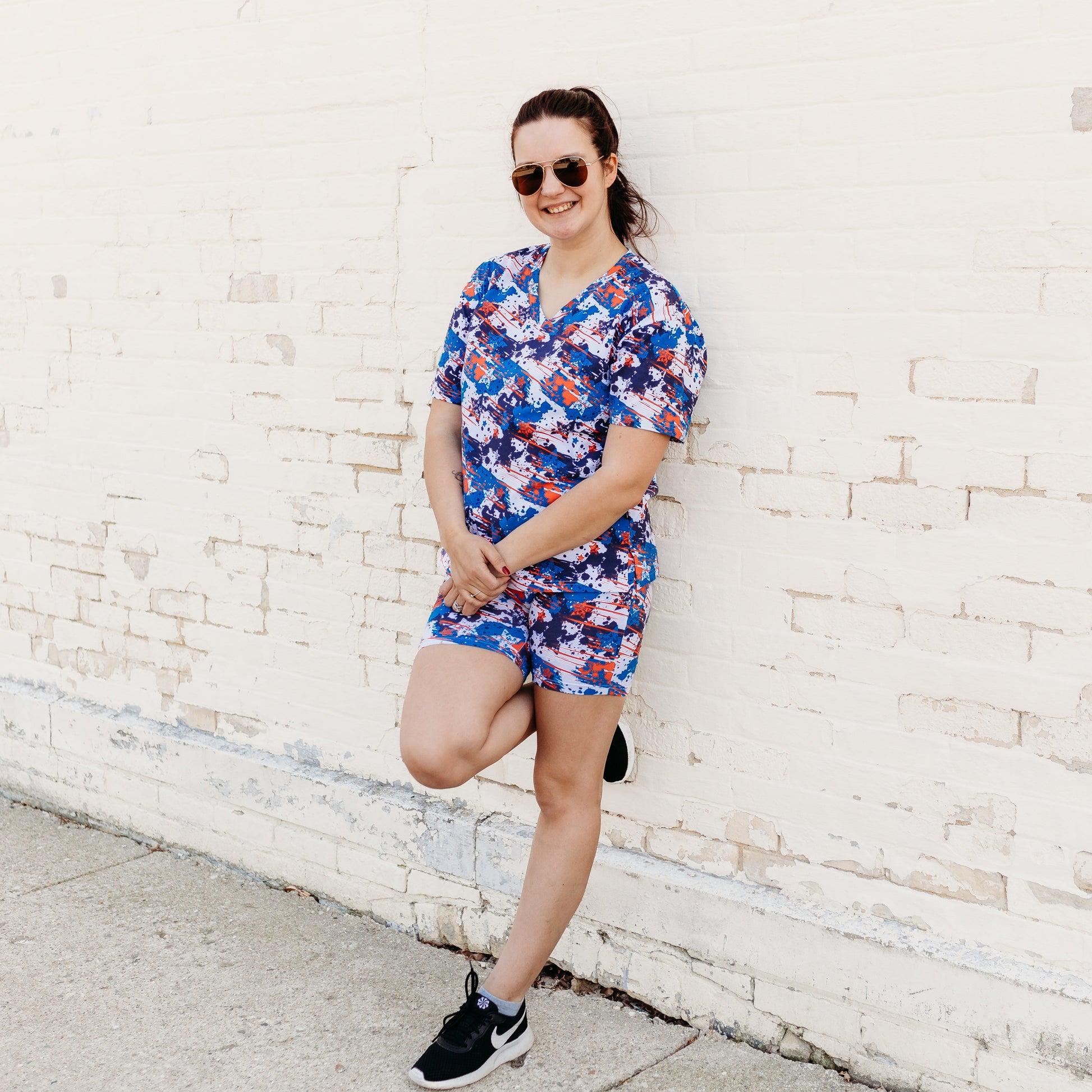 WOMANS BIKER SHORT SET- American Splatter - The Avenue44