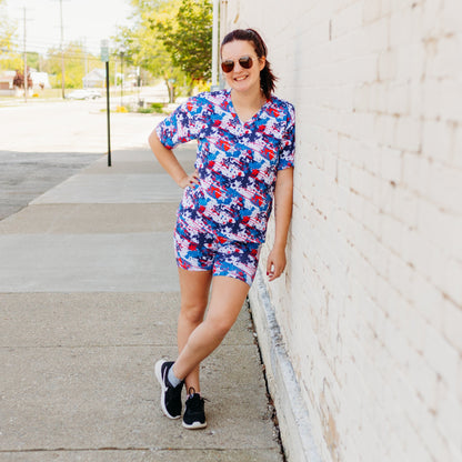 WOMANS BIKER SHORT SET- American Splatter - The Avenue44