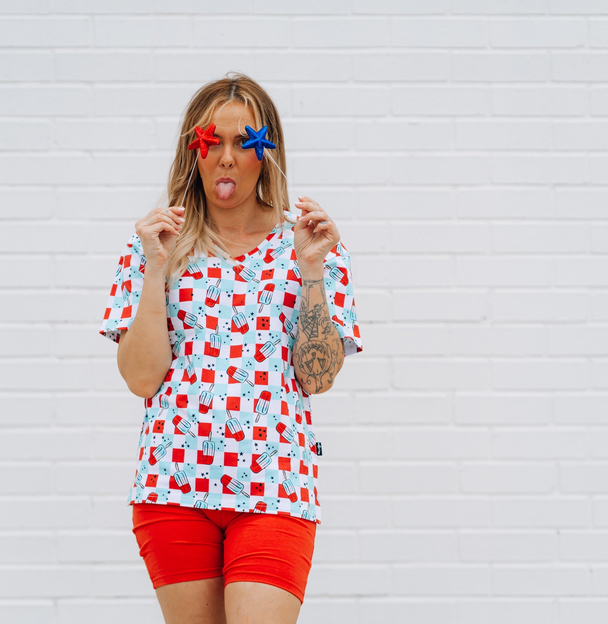 WOMANS BIKER SHORT SET- Bomb Pops - The Avenue44