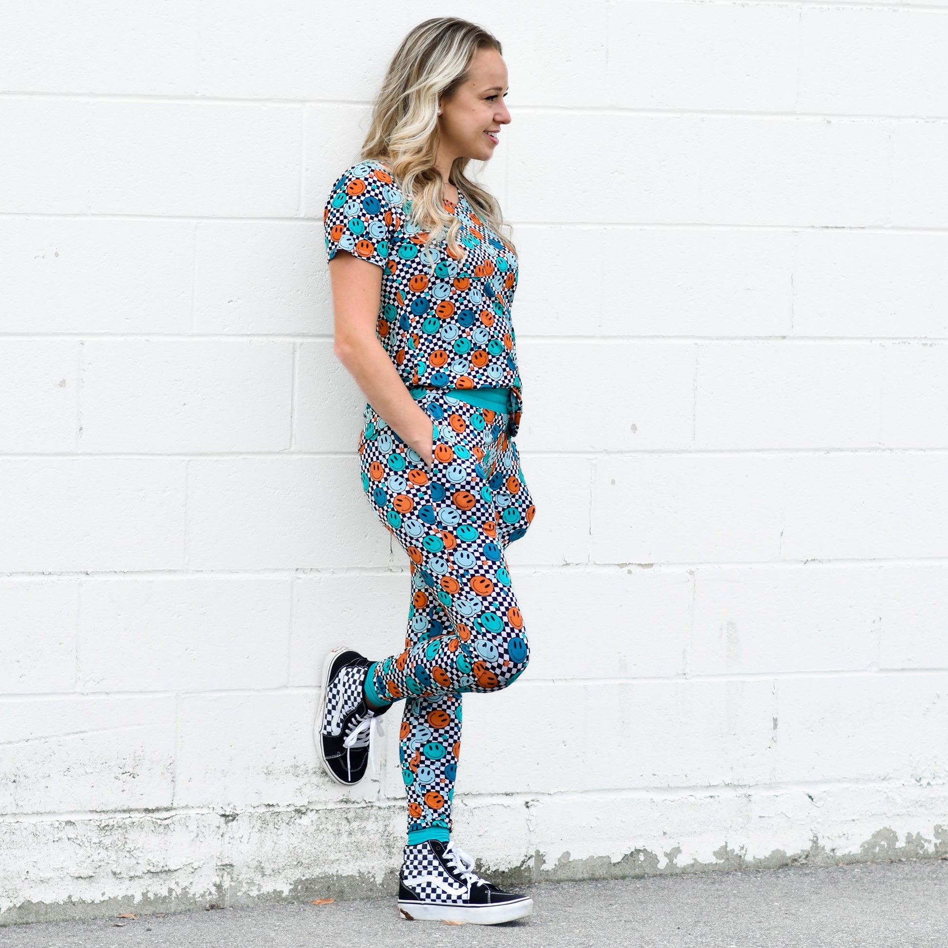 MAMA JOGGERS- Blue Smiles Check - The Avenue44