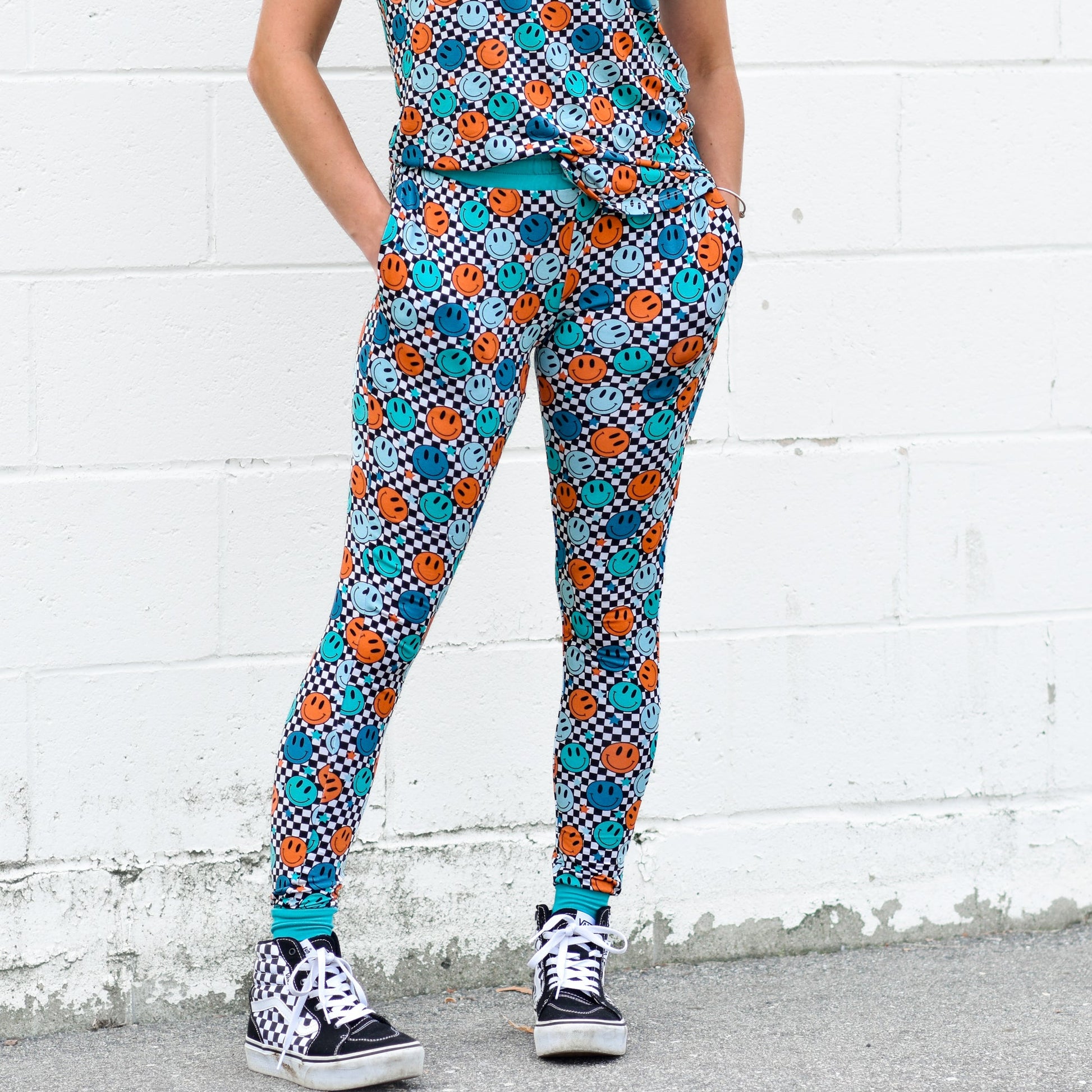 MAMA JOGGERS- Blue Smiles Check - The Avenue44
