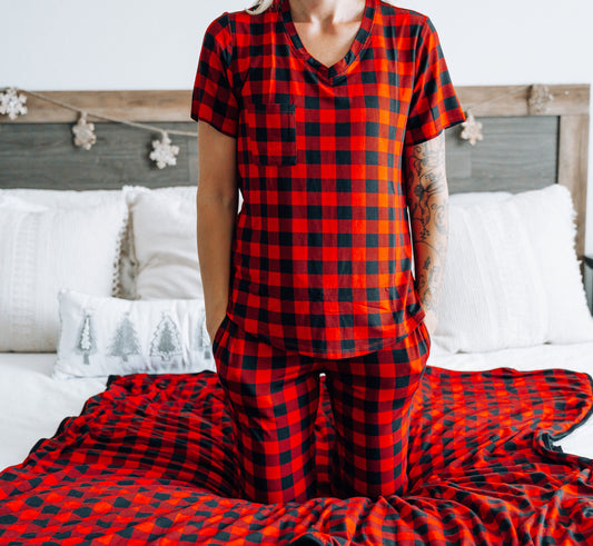 MAMA V-NECK- Red Buffalo Plaid - The Avenue44