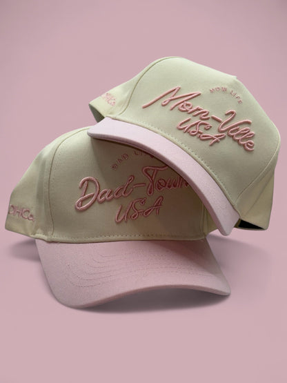 the "Mom-Ville" Script Hats Light Pink