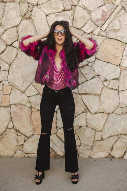 Planet Queen Faux Fur Jacket in Monster Pink