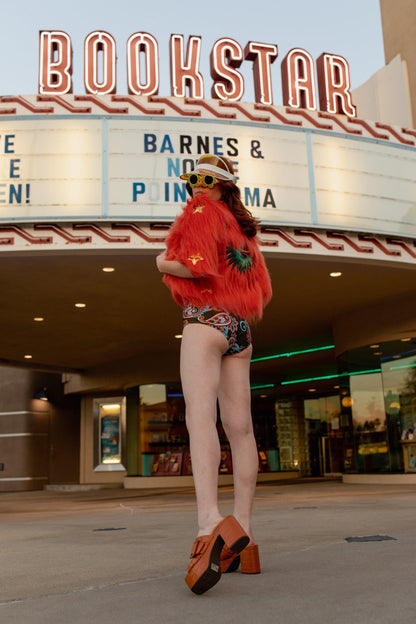 Planet Queen Orange Faux Fur Jacket