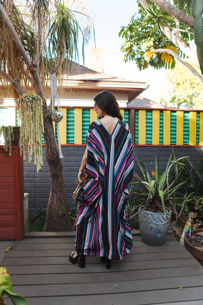 Raspberry Stripe Caftan Kaftan Dress