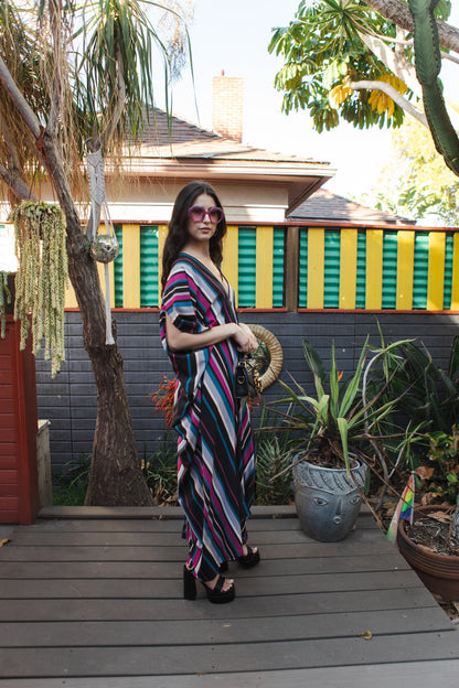 Raspberry Stripe Caftan Kaftan Dress