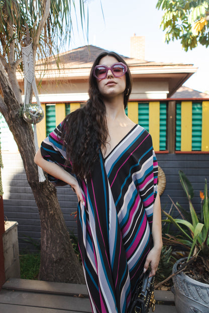 Raspberry Stripe Caftan Kaftan Dress