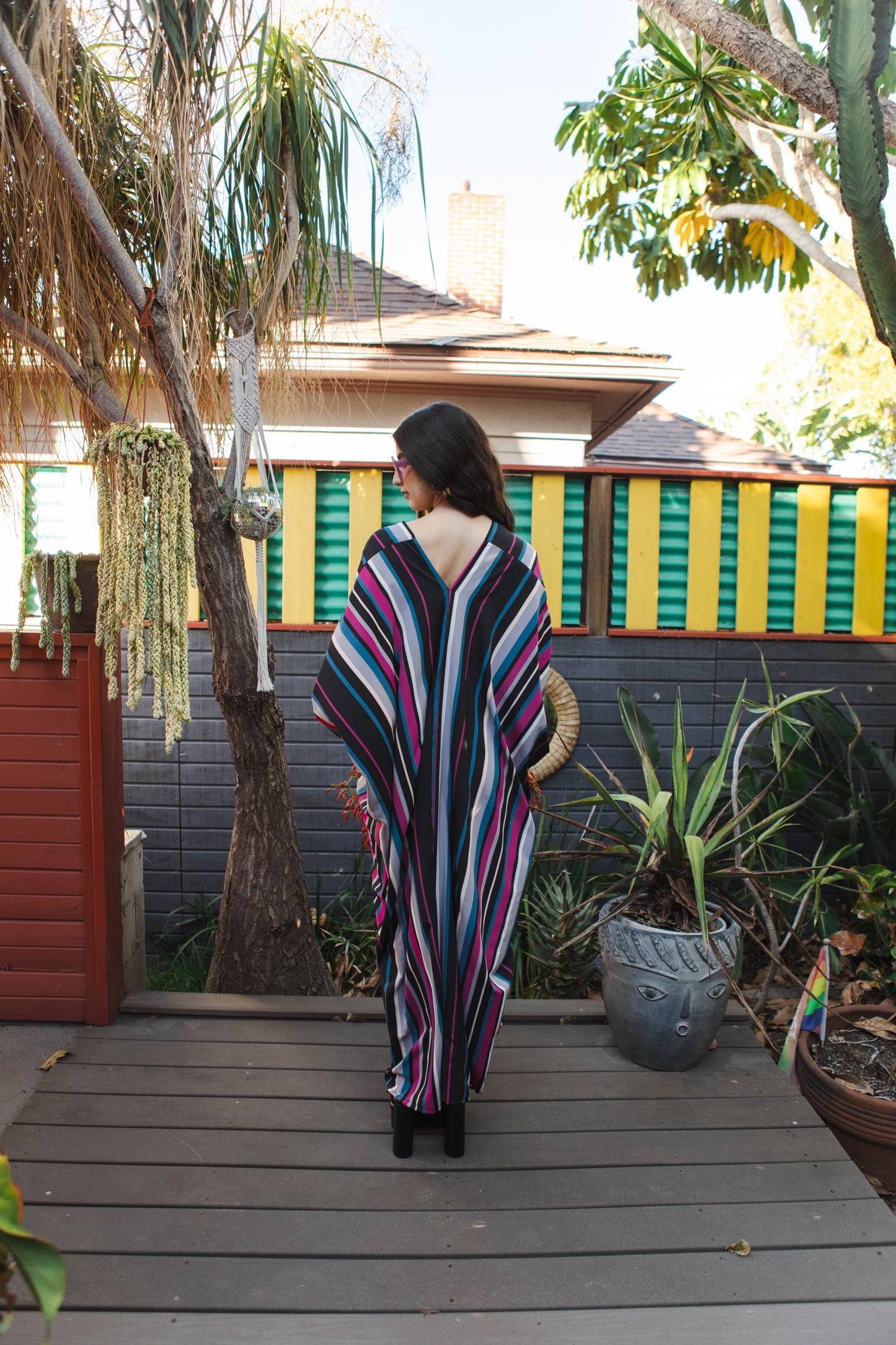 Raspberry Stripe Caftan Kaftan Dress