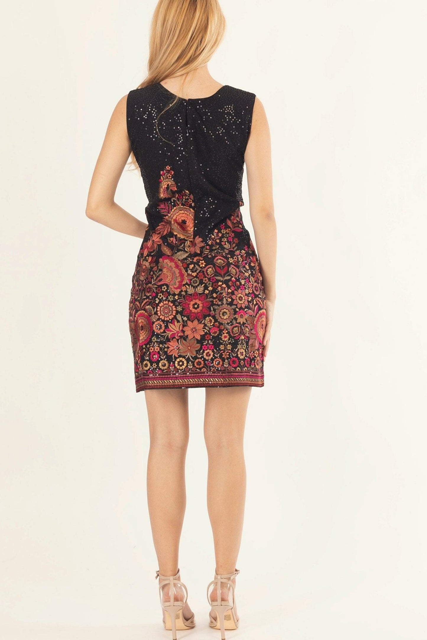 Ravina Black Short Dress with All-Over Sequins Embroidery