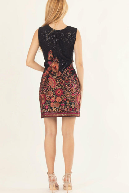 Ravina Black Short Dress with All-Over Sequins Embroidery