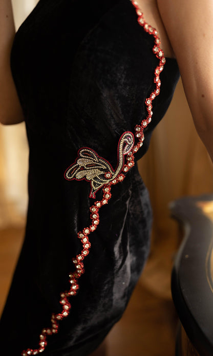 Regina Black Mini Dress with Hand Embroidery