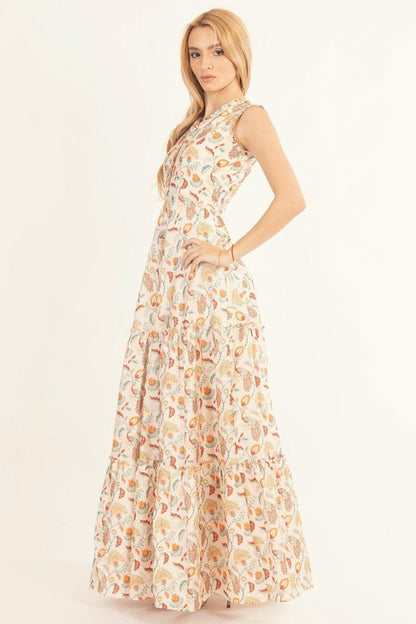 Sage Off-White Long Dress with All-Over Kalankari Print