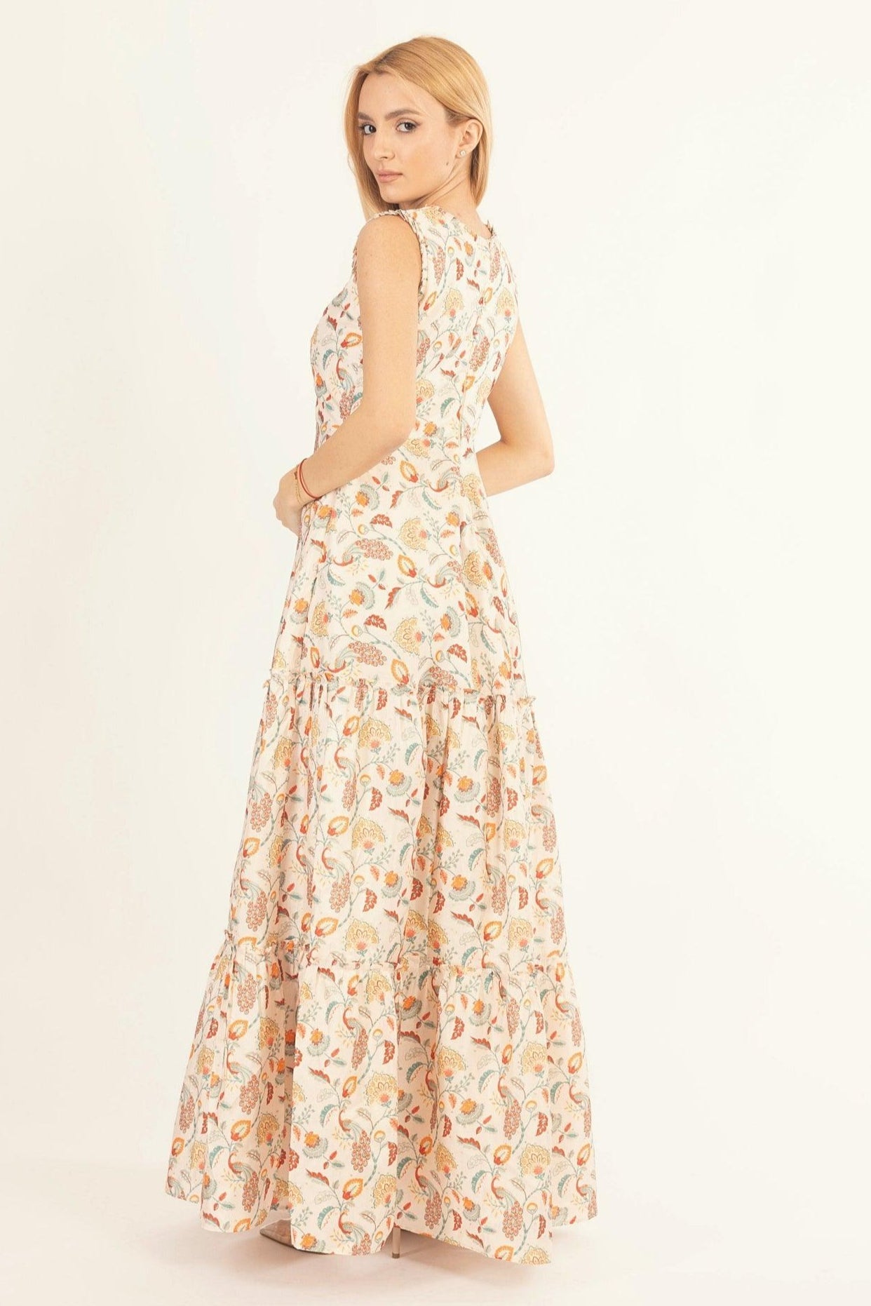 Sage Off-White Long Dress with All-Over Kalankari Print