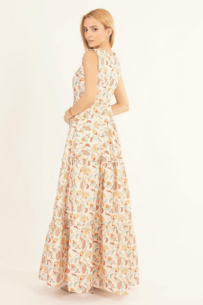 Sage Off-White Long Dress with All-Over Kalankari Print