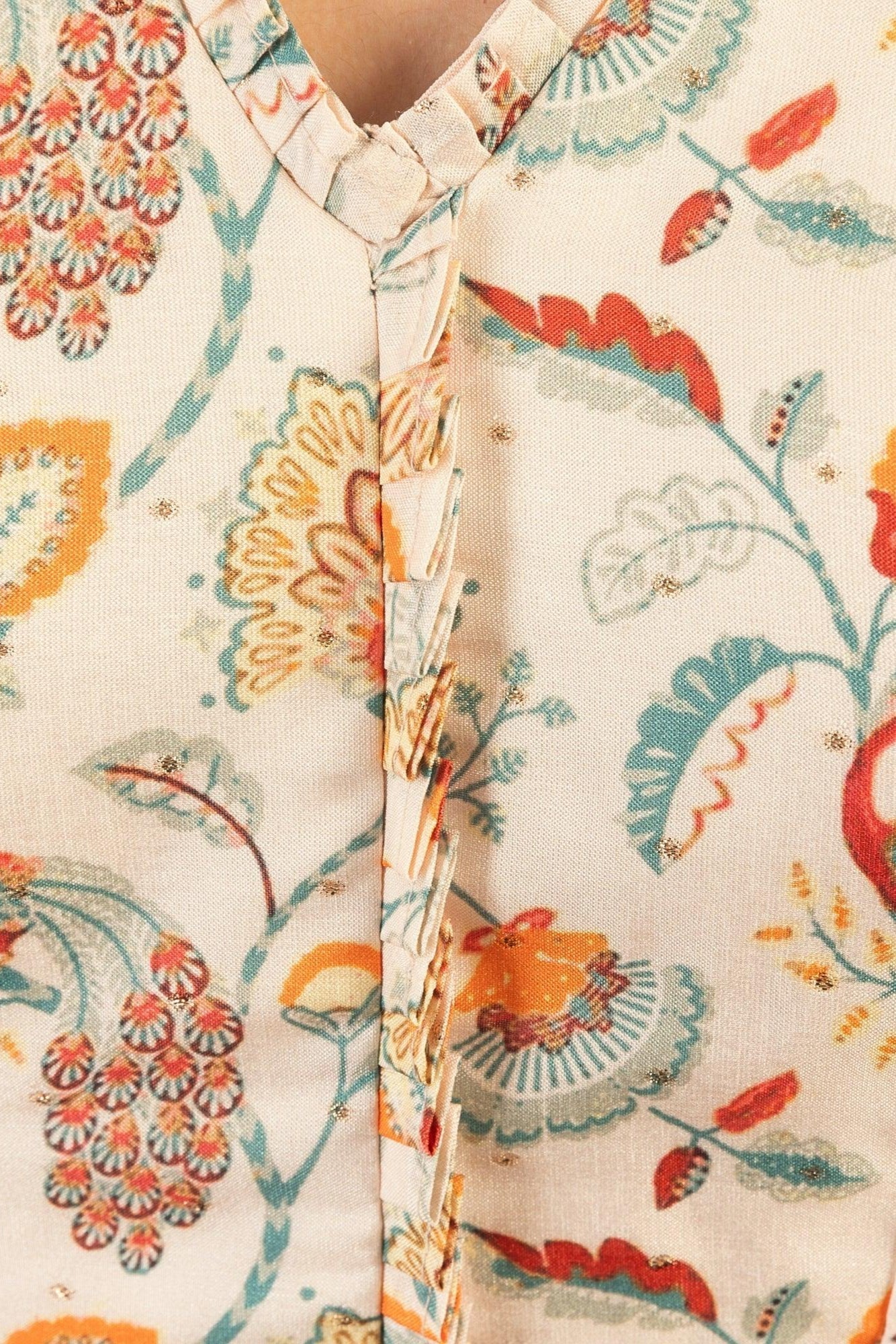 Sage Off-White Long Dress with All-Over Kalankari Print