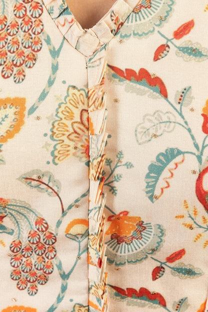 Sage Off-White Long Dress with All-Over Kalankari Print