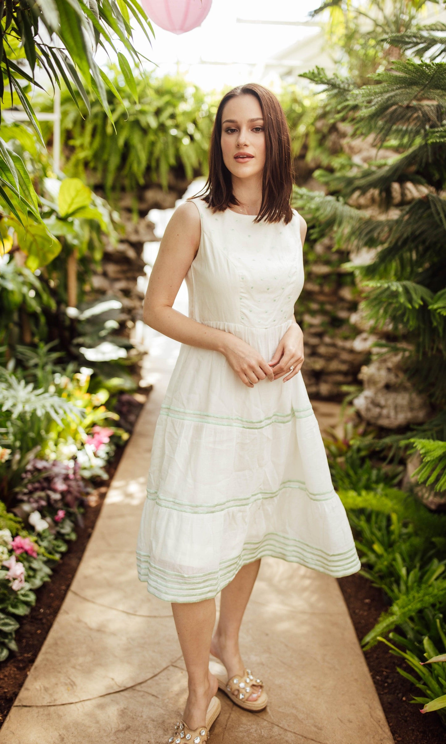 Saloni White Midi Dress with Embroidery