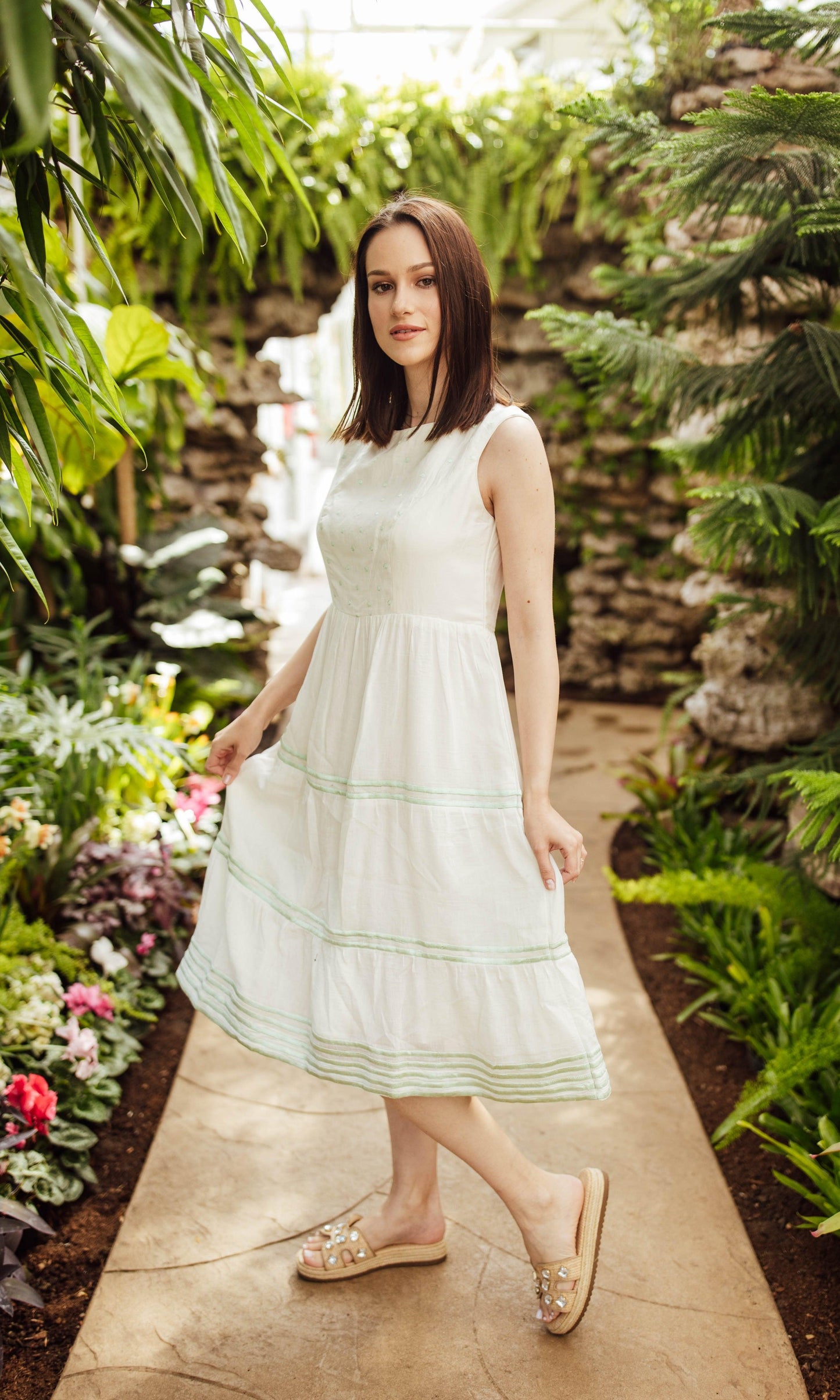 Saloni White Midi Dress with Embroidery